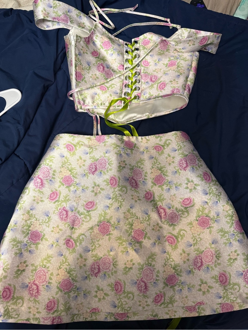 Dolls Kill Pink and Cream Floral A-Line Mini Skirt - Picture 3 of 4